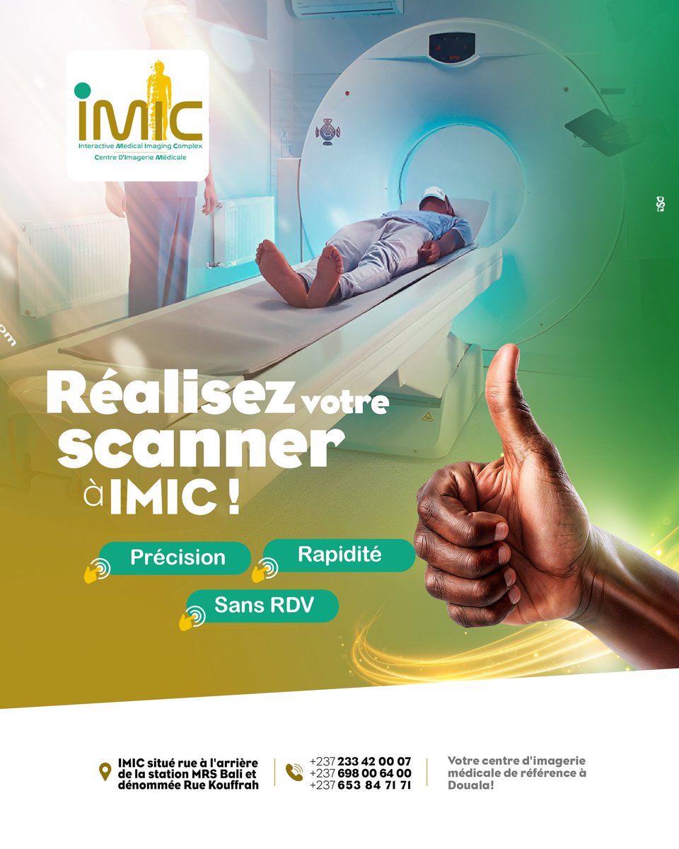 imic_interactiv's tweet photo. Besoin d’un scanner abdomino-pelvien, thoracique, cérébral ou urinaire ? Réalisez votre examen chez IMIC Douala.
Avec nos 3 scanners de pointe, vous bénéficiez d’une prise en charge de qualité, avec ou sans rendez-vous.
#IMIC #imageriemedicale #Scanner https://t.co/qiQRtyXQte