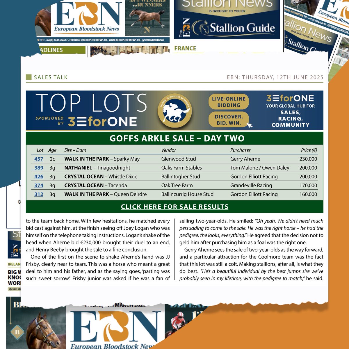 Mighty trade and high emotions elicited as the <a href="/Goffs1866/">Goffs</a> Arkle Sale ended yesterday - don’t miss the full report in today’s EBN 📰 

A small selection of two-year-olds were added to the normal catalogue of three-year-old stores and it was Glenwood Stud’s Walk In The Park 2yo