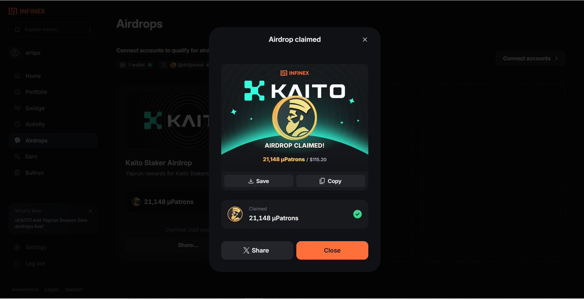 Just claimed <a href="/infinex/">Infinex</a> airdrop, thanks to <a href="/KaitoAI/">Kaito AI 🌊</a> ~

#Kaito #Infinex