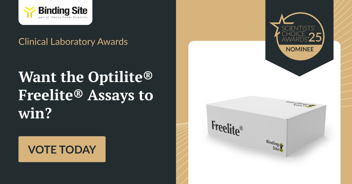 The Optilite® Freelite® Assays by <a href="/TheBindingSite/">Binding Site</a> have been shortlisted for the Best New Clinical Diagnostics Kit or Assay of 2024. Cast your vote for the winner: eu1.hubs.ly/H0kPYqn0  

#ScientistsChoiceAwards #ScienceCommunication #ClinicalDiagnostics