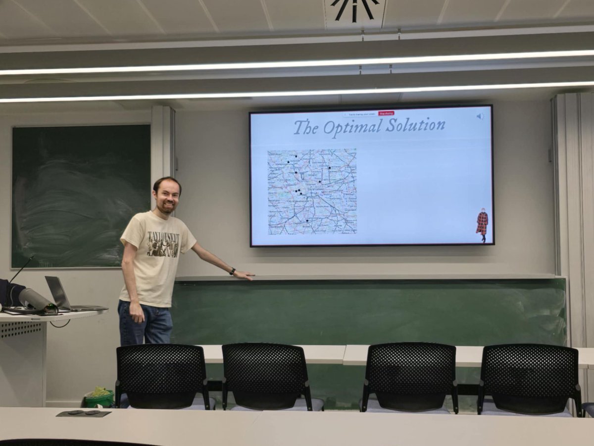 Cardiff SIAM-IMA Student Chapter (@cardiffsiam_ima) on Twitter photo Brilliant PGR Talk yesterday to wrap up the academic year by <a href="/HowellsMA/">Matthew Howells</a> on "The Travelling Swiftie Problem (Taylor's Version)". A unique and engaging way to introduce the travelling salesman problem and routing optimisation. Well done, Matthew 👏 Brilliant PGR Talk yesterday to wrap up the academic year by <a href="/HowellsMA/">Matthew Howells</a> on "The Travelling Swiftie Problem (Taylor's Version)". A unique and engaging way to introduce the travelling salesman problem and routing optimisation. Well done, Matthew 👏