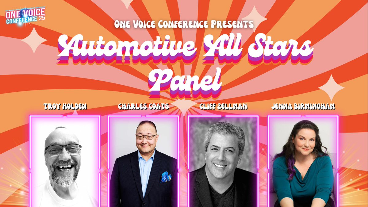 We're shifting gears into Automotive VO with these experts Cliff Zellman, Charles Coats, and Jenna Birmingham. This panel is where horsepower meets vocal power, and your chance to get real insight from the people who know the lane best 🚗💨 

🎟️ Get your tickets now: