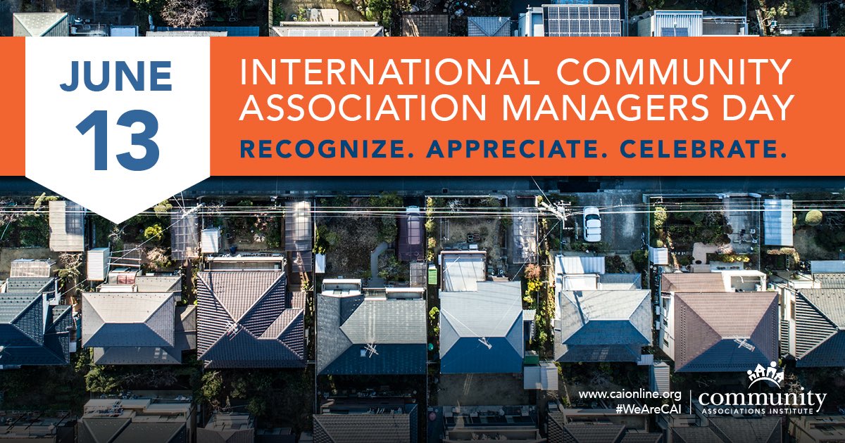 Tomorrow is the day CAI will celebrate and recognize the more than 60,000 community association managers in the U.S. and thousands more worldwide. Learn how your chapter and community can celebrate your manager: caionline.org/events/ #WeAreCAI #IntlCAMDay