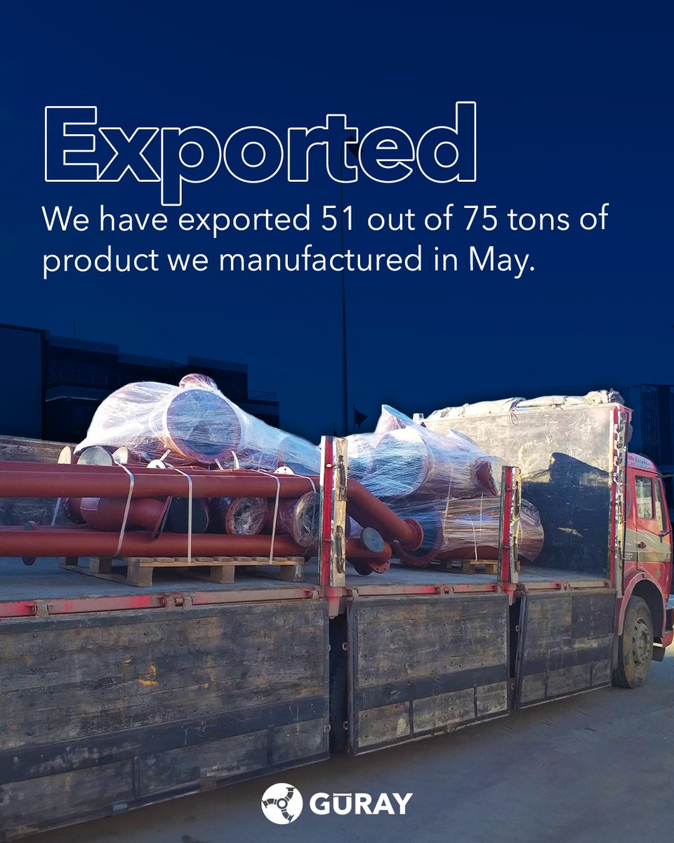 Guraygemispool's tweet image. We have exported 51 out of 75 tons of product we manufactured in May.

-

Mayıs ayında yaptığımız 75 ton üretimin 51 tonunu ihraç ettik.

#güraygemi #guraypipespools #pipespool #shipbuilding #export #tersanecilik #üretim #ihracat