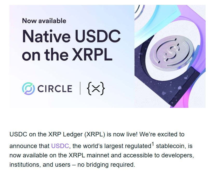 It's real. 
on XRPL.
Unbelievable.
$USDC issued by Circle1
Token Name: USDC
Token Symbol: USDC
Mainnet Address: 5553444300000000000000000000000000000000.rGm7WCVp9gb4jZHWTEtGUr4dd74z2XuWhE
Testnet Address: 5553444300000000000000000000000000000000.rHuGNhqTG32mfmAvWA8hUyWRLV3tCSwKQt