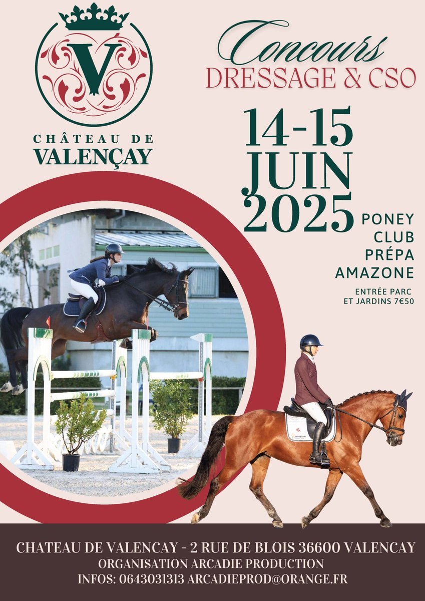 🔴 𝗖𝗢𝗡𝗖𝗢𝗨𝗥𝗦 𝗘𝗤𝗨𝗘𝗦𝗧𝗥𝗘 🏇 | Les 14/15 juin, le château de Valencay retrouve l’ambiance des grands rendez-vous équestres qui ont marqué son histoire ! 🎖

Près de 100 cavaliers et leurs montures participeront à ce concours exceptionnel ! 🐴
🌐 bit.ly/ConcoursDressa…
