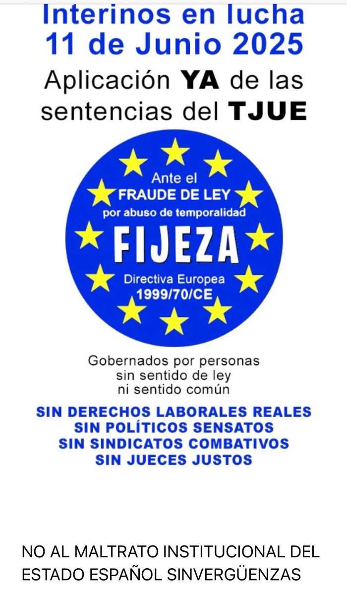 <a href="/sanchezcastejon/">Pedro Sánchez</a> #FijezaYa - 🆘 <a href="/sanchezcastejon/">Pedro Sánchez</a>
#Interinos #Precariedad #AAPP  #Temporalidad #AbusoLaboral 
🚥 Directiva Europea 1999/70/CE:

"🇪🇺 🇪🇸 Hoy se cumplen 40 años de la adhesión de España a la Unión Europea.
🚥🚥 👇🚥🚥 

¿! Y que mejor manera de celebrar los 40 años que transponiendo a