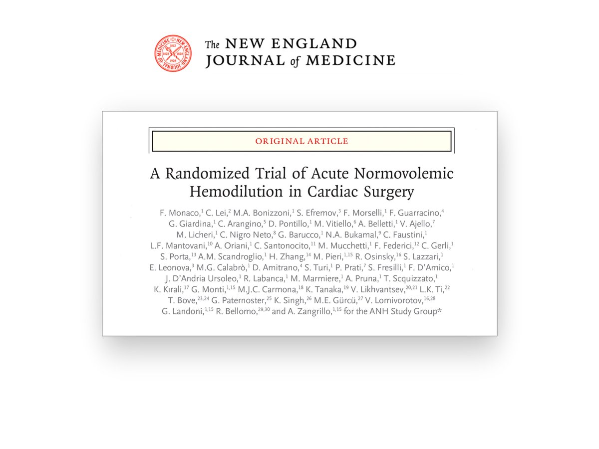 🚨 Our fantastic #RCT just published in <a href="/NEJM/">NEJM</a>! 🚨

🩸 Can Acute Normovolemic Hemodilution (ANH) reduce RBC #transfusion in cardiac surgery? 🫀

❓ What were the results? 
Click to find out 👉 nejm.org/doi/full/10.10…

#CardiacSurgery #NEJM #PerioperativeCare