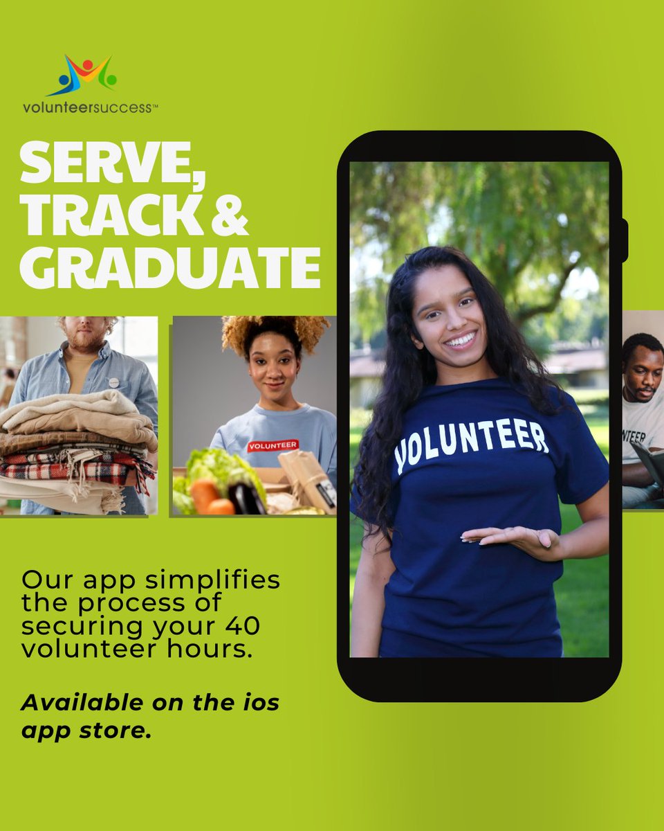 Start your volunteer journey and track every hour with ease.
Find opportunities, build your resume, and graduate with confidence.

Download now: apps.apple.com/app/id64657943…