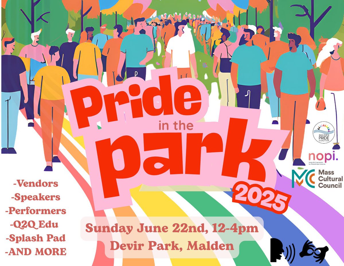 🎉 Save the Date: Pride in the Park is June 22!
Join us at Devir Park from 12–4PM
Come celebrate with us in joy and community.
Hosted by the Malden Pride Coalition and NOPI.