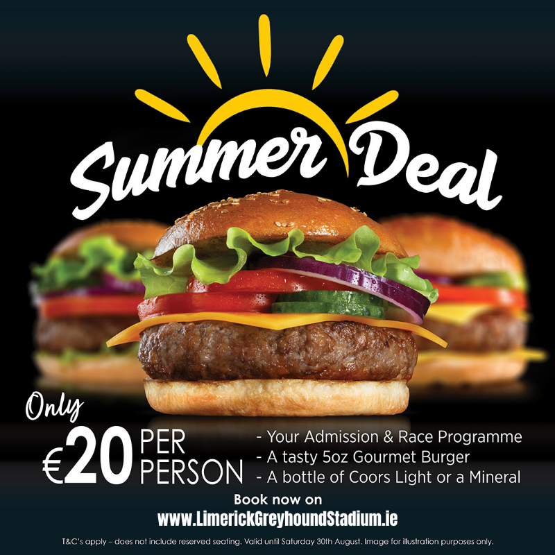 Racing this summer, amazing food and a drink in hand. ☀️

Limerick’s €20 Summer Deal includes Admission, Race Programme and a bottle of Coors or a mineral.

Book LimerickGreyhoundStadium.ie 

#GoGreyhoundRacing #ThisRunsDeep