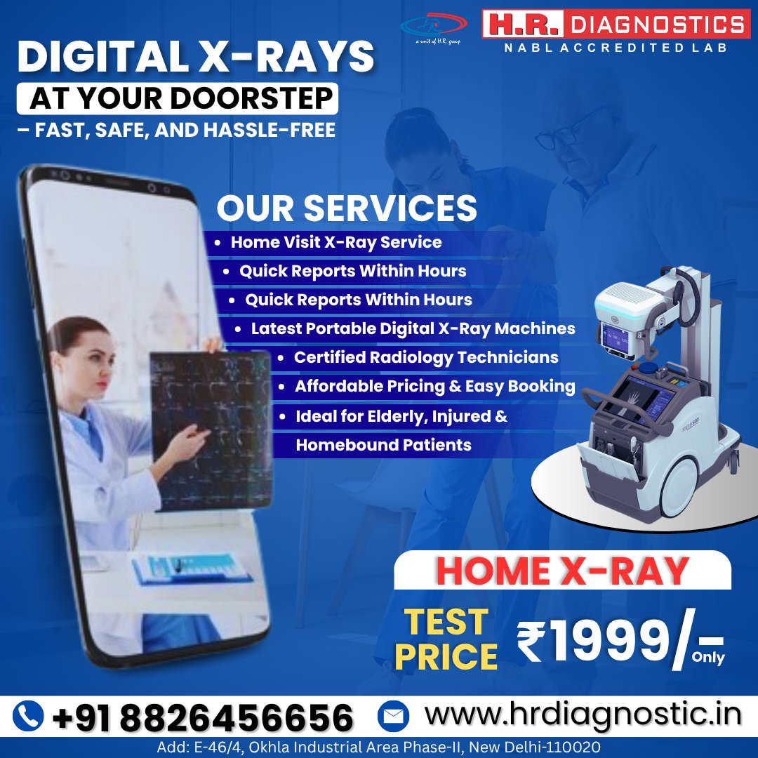 Hrdiagnostic's tweet image. 🚑 Get Digital X-Ray at your doorstep with H.R. Diagnostics – NABL Accredited Lab! Quick reports, certified technicians &amp;amp; safe service for ₹1999 only.

📞 +91 8826456656
🌐 hrdiagnostic.in
#xrayathome #hrdiagnostics #digitalxray