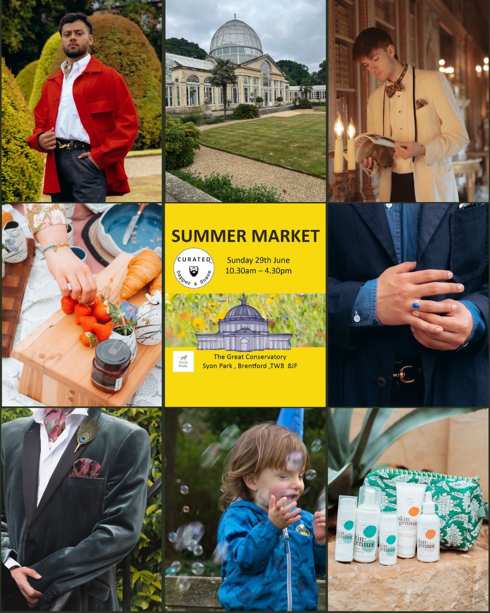 29/6/25
The Great Conservatory @syonparkofficial

Art
Candles 
Fashion 
Food &amp; Drink 
Home &amp; Gift 
Jewellery 
Wellbeing 
Outdoor Food &amp; Drink
Entertainment 
Chickens (pm)
Kids’ Games + Bubbles 
Yoga Session
Glitter Artist 

Come &amp; Visit 
Free entry