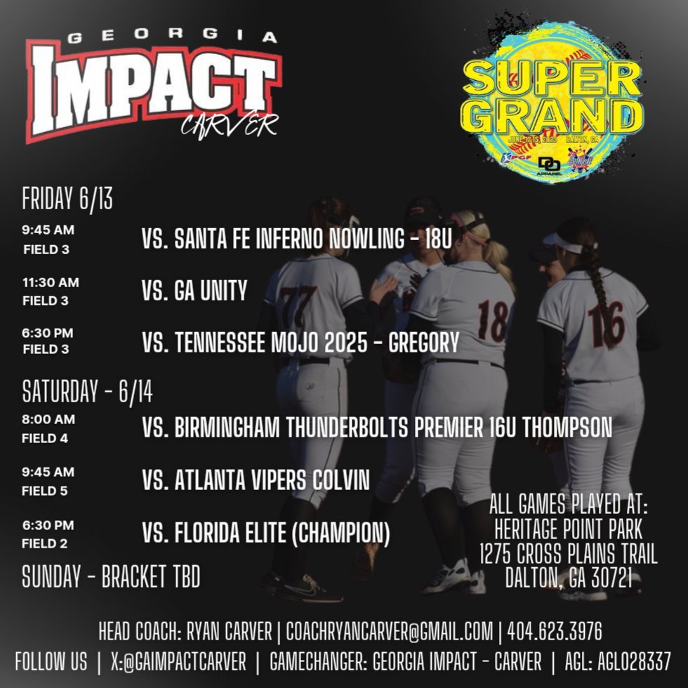 Ready to hit the dirt this weekend against some great teams at the PGF Super Grand in Dalton, GA!  Look forward to seeing everyone there!