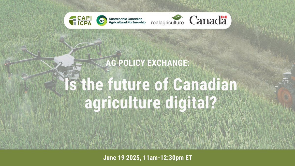 CAPI - ICPA (@cdnagrifood) on Twitter photo Join CAPI and <a href="/realagriculture/">RealAgriculture</a> for an Ag Policy Exchange exploring what it will take for Canada to take a leap forward and become a leader in digital agriculture.
🗓️June 19 at 11am ET
Register now: ow.ly/zCiM50W8kTS Join CAPI and <a href="/realagriculture/">RealAgriculture</a> for an Ag Policy Exchange exploring what it will take for Canada to take a leap forward and become a leader in digital agriculture.
🗓️June 19 at 11am ET
Register now: ow.ly/zCiM50W8kTS