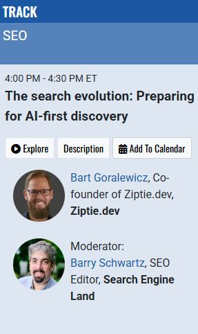 OGSMedia_'s tweet photo. Attending SMX Advanced in Boston, MA today??

Make sure to catch @bart_goralewicz  session on The Search Evolution: Preparing for AI-first Discovery today at 4:00pm EST

#ai #reddit #marketing https://t.co/skjvyIgEab