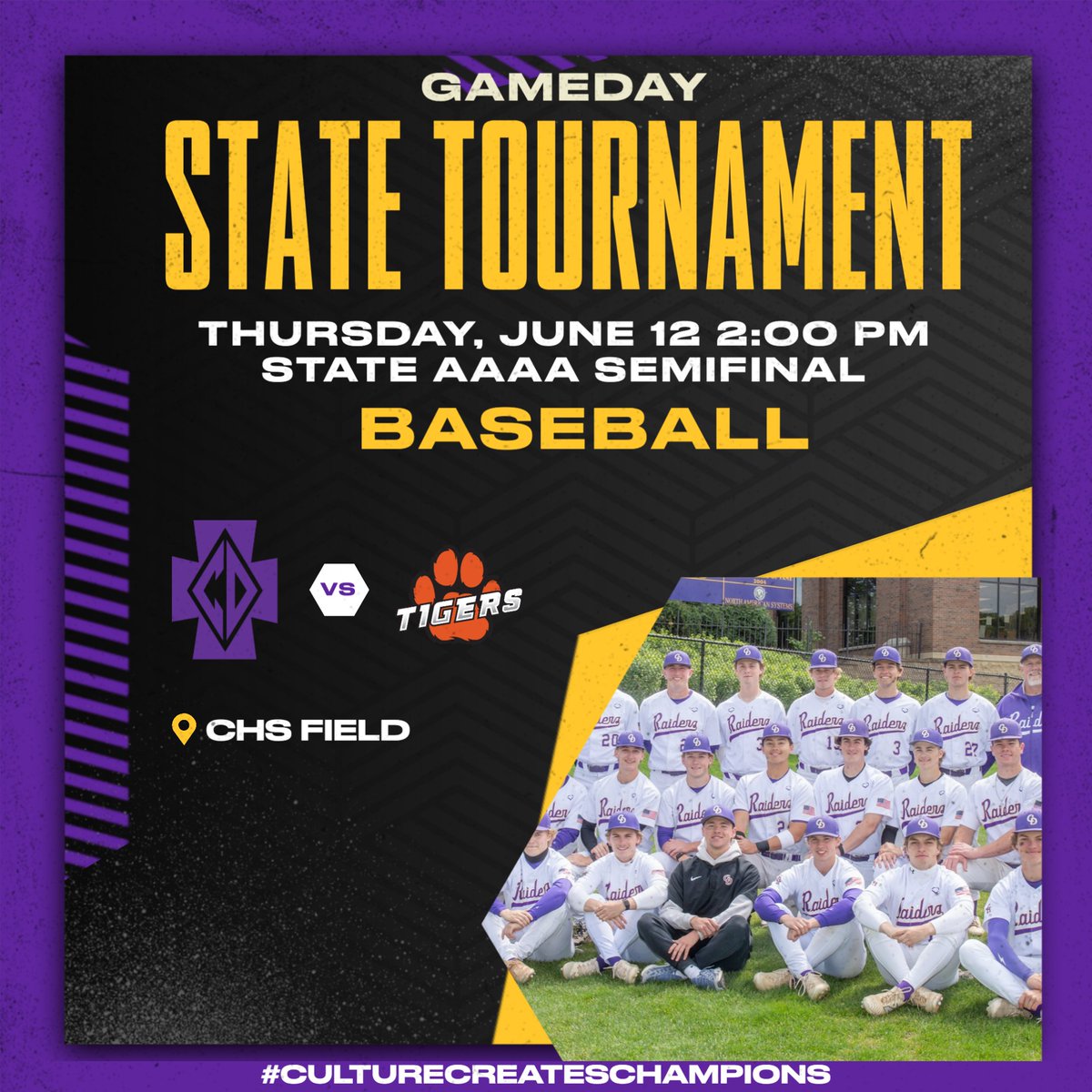 It's a great day to be a Raider!!! @cdhbaseball takes on Farmington in the MSHSL State AAAA Semifinal today at CHS Field. First pitch is 2PM. Purchase tickets here: gofan.co/event/3574570?…