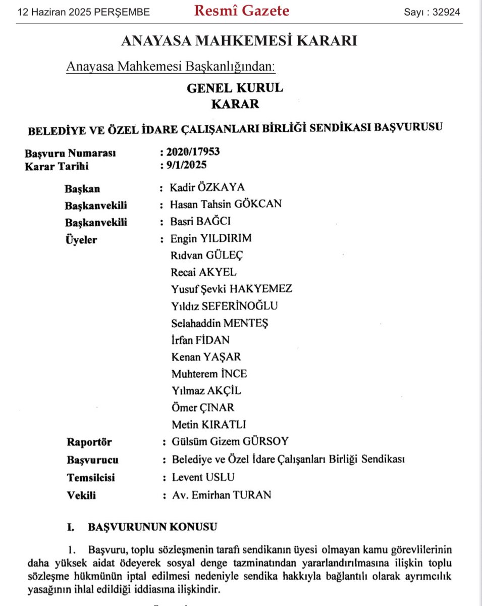 İKİ KARAR, TEK GERÇEK 

🔴 Bem-Bir-Sen’in başvurusu üzerine yürütülen hukuk mücadelesi, bugün Anayasa Mahkemesi tarafından verilen 2020/17953 sayılı kararla önemli bir alana ışık tuttu.

🟢 AYM, sosyal denge sözleşmesinden yararlanma konusunda sendika üyesi ile sendika üyesi