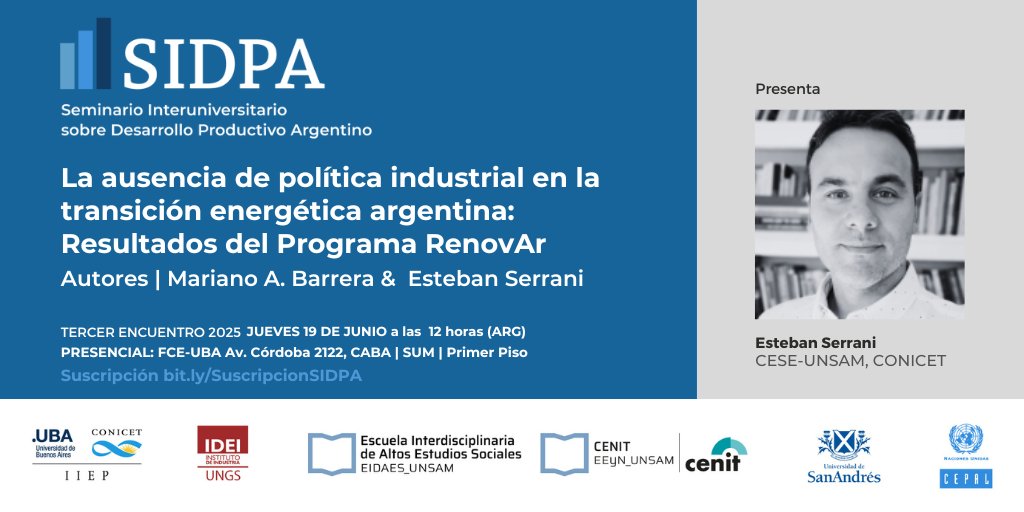 SIDPA (@sidpaseminario) on Twitter photo 📣¡El Jueves 19 de junio hay #SIDPA!
<a href="/UBAeconomicas/">Facultad de Cs. Económicas UBA</a> 🕛a las 12 h
<a href="/EstebanSerrani/">Esteban Serrani</a> <a href="/ceseidaes/">Centro de Estudios Sociales de la Economía</a> <a href="/CONICETDialoga/">CONICET Dialoga</a>
➕INFO sidpa.economicas.uba.ar 📣¡El Jueves 19 de junio hay #SIDPA!
<a href="/UBAeconomicas/">Facultad de Cs. Económicas UBA</a> 🕛a las 12 h
<a href="/EstebanSerrani/">Esteban Serrani</a> <a href="/ceseidaes/">Centro de Estudios Sociales de la Economía</a> <a href="/CONICETDialoga/">CONICET Dialoga</a>
➕INFO sidpa.economicas.uba.ar