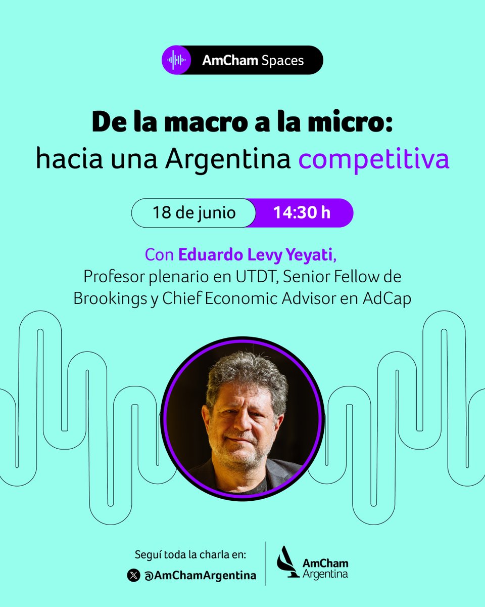 🎙Llega un nuevo #AmChamSpaces

📅 El miércoles 18 de junio, nuestro CEO <a href="/AleDiazARG/">Alejandro Diaz</a> conversará con <a href="/eduardoyeyati/">eduardo yeyati</a> sobre los desafíos para mejorar la competitividad argentina.

🔔Activá el recordatorio y sumate en vivo → amchamar.com/AmChamSpacesCo…