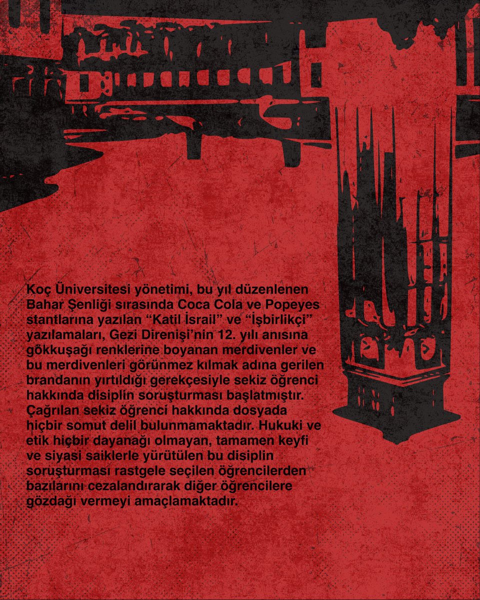 OdeonHareketi's tweet image. Koç Üniversitesi’nde 8 Öğrenciye Soruşturma Açılması Hakkındaki Açıklamamız: 

1- Bizler, bu soruşturmaların derhal geri çekilmesini, öğrenci haklarının tanınmasını ve üniversitelerin bir öğrenme, sorgulama ve düşünme alanı olarak kalmasını talep ediyoruz.