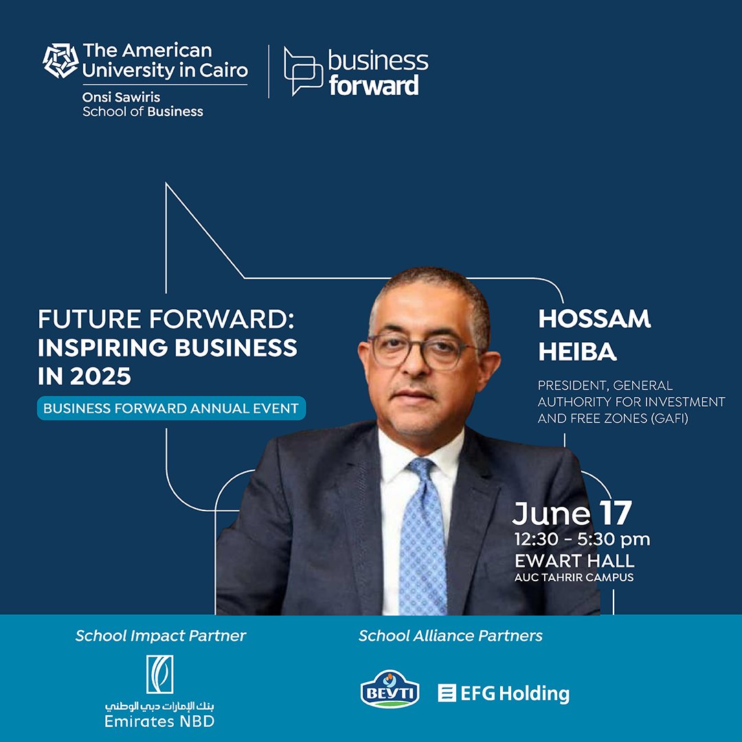 Welcoming Hossam Heiba, president of <a href="/GAFI_EGYPT/">GAFIEGYPT</a>, at this year’s #BusinessForward Annual Event 2025.
Heiba will provide valuable insights within the the fireside chat, "Beyond Borders: Export, FDI and Logistics in a Shifting World" - Stay Tuned!

<a href="/BusinessFwd/">Business Forward</a> 
#FutureForward2025