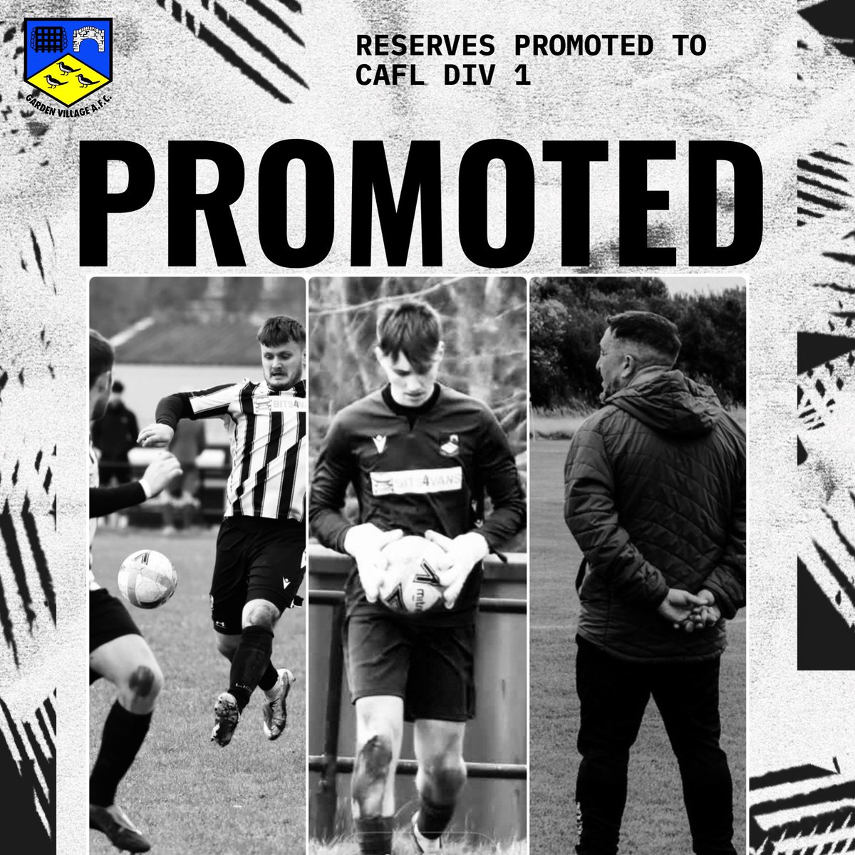 GardenVillage12's tweet photo. PROMOTION for our reserve squad 👌👏👏 Congratulations to the squad and managers on the deserved promotion to CAFL Div 1 - Great news for the club as we strive to improve all teams across the senior section 🖤🤍 #uppavillage https://t.co/ooxJ4ASxwM