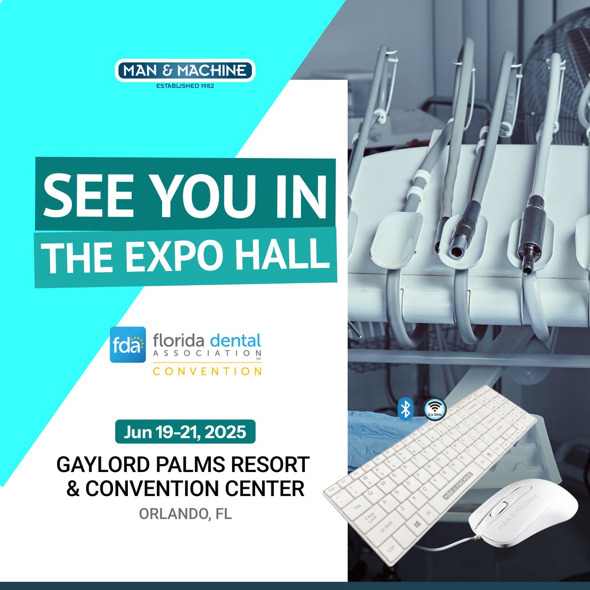 ManAndMachineCo's tweet image. Join us at FDC2025! Visit Man &amp;amp; Machine at booth MC2 to check out our washable keyboards and sterilizable accessories for the dental office. #FDC25 #manandmachine  #washablekeyboards #keyboardbarriers #dentalkeyboards