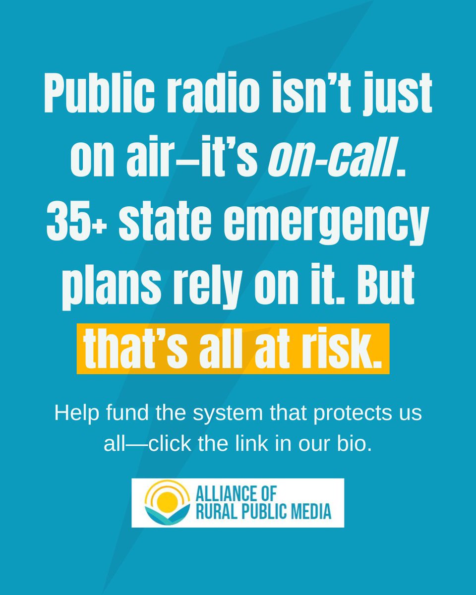 Public radio is built into emergency plans in 35+ states.

It’s not optional—it’s essential.

🚨Time is running out to defend the infrastructure that protects us. Click the link in our bio to make your voice heard before today’s vote around 3:15 pm ET.