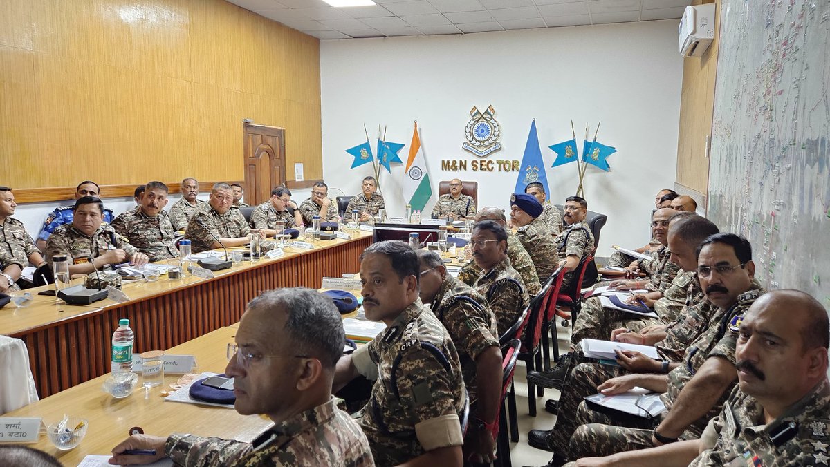 DG #CRPF Shri <a href="/gpsinghips/">GP Singh</a> chaired a review session at M&amp;N Sector HQ, Imphal, with senior officers of #CRPF , reviewing the security landscape and law &amp; order situation to strengthen peace in Manipur.

#NationFirst
<a href="/mnp_2018/">M&N Sector CRPF</a>