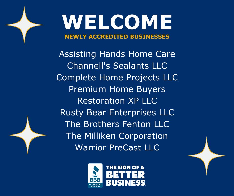 🎉 Shoutout to our newest BBB Accredited Businesses! Thanks for leading with trust, integrity, and transparency. 💼💙 #BBBAccredited #BuildingTrust #Welcome