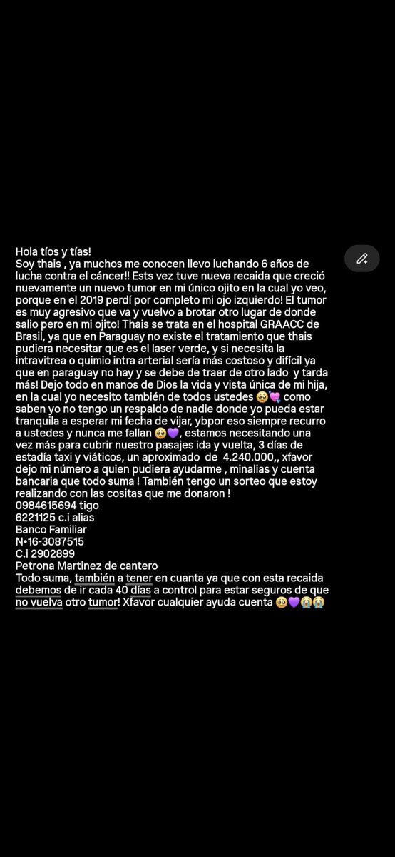 SolAracelyCant1's tweet photo. A 13 dias estoy gente, Un me esta faltando mucho 😪💔 necesito de todos ustedes desde un 5 mil vamos a sumar😭 xfavor no me dejen sola, mi hija thais merece realizarse y llegar a tiempo porque volvió a brotar un nuevo tumor en su unico ojito que ve nos toca volver pronto xfavor😭 https://t.co/Sdy5aMI7Mo