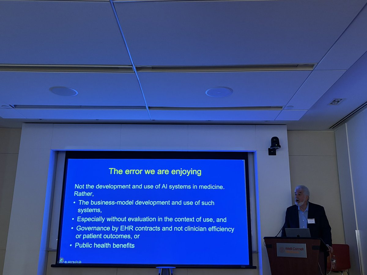 WCMGIM's tweet image. Keynote speaker for 8th Annual #PCIHM25, Dr. Kenneth Goodman discusses AI, ethics, and medicine presenting guidelines on preparedness for AI tool advancement in medicine and how to enjoy a mistake while using it! @WeillCornell @WCMDeptofMed
