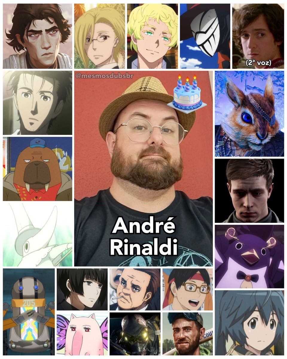 mesmosdubsbr's tweet photo. Um dos diretores de maior destaque em animes, além de sua voz carismática, desejamos um feliz aniversário para André Rinaldi, rei das pedradas e dublador do Viktor em Arcane e League of Legends, Okabe em Steins;Gate, Hiroshi Odokawa em ODDTAXI, e Excalibur em Soul Eater! 🎂 https://t.co/EZfkqITZzL