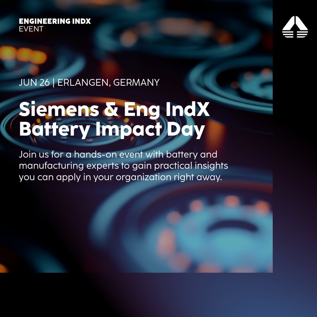 Engineering Industries eXcellence (@engineeringindx) on Twitter photo Join us for our hands-on Siemens & Eng IndX Battery Impact Day to explore the Battery Passport, regulatory readiness, #AI in #manufacturing & more. There are only a few spots left, so secure yours now! 🔋
Register here: indx.com/en/event-items…
<a href="/EngineeringSpa/">ENGINEERING GROUP</a> @EngineeringBr Join us for our hands-on Siemens & Eng IndX Battery Impact Day to explore the Battery Passport, regulatory readiness, #AI in #manufacturing & more. There are only a few spots left, so secure yours now! 🔋
Register here: indx.com/en/event-items…
<a href="/EngineeringSpa/">ENGINEERING GROUP</a> @EngineeringBr