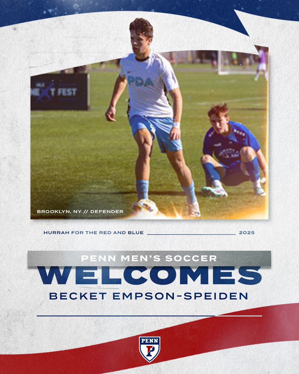 𝗪𝗲𝗹𝗰𝗼𝗺𝗲 𝘁𝗼 𝘁𝗵𝗲 𝗖𝗶𝘁𝘆 𝗼𝗳 𝗕𝗿𝗼𝘁𝗵𝗲𝗿𝗹𝘆 𝗟𝗼𝘃𝗲!

We are excited to welcome the Class of 2029 to Penn! Next up, is defender Becket Empson-Speiden from Brooklyn, NY!

#FightOnPenn🔴🔵⚽️