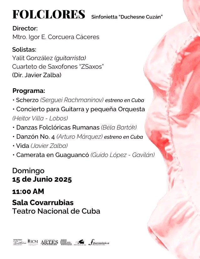 🎼 "FOLCLORES". Una mirada diferente a la #música sinfónica de distintas latitudes.
Un concierto que incluirá, como parte del programa, estrenos en #Cuba! 🇨🇺 LOS INVITAMOS! 
#MejorArteParaTodos