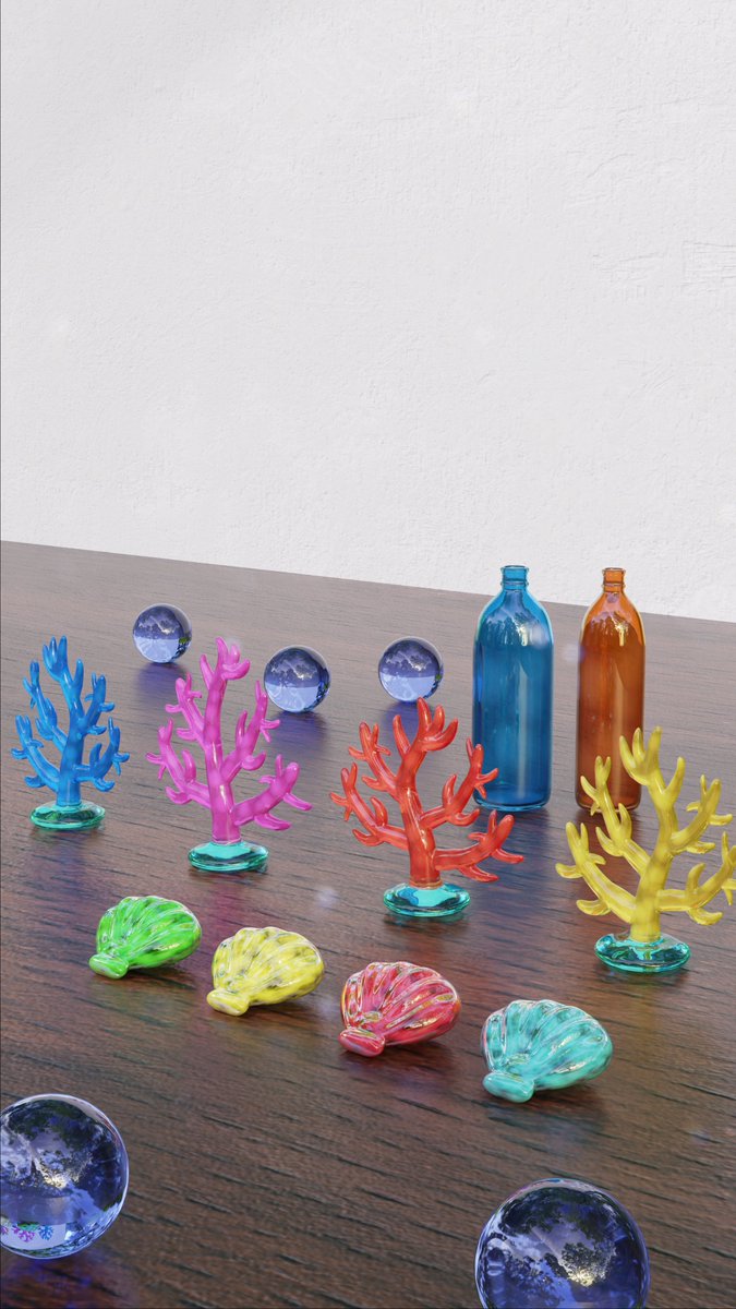 mrn_blender's tweet image. ひとまず完成！賑やかでかわいいガラスの海ができました！
#b3d #3DCG #blender