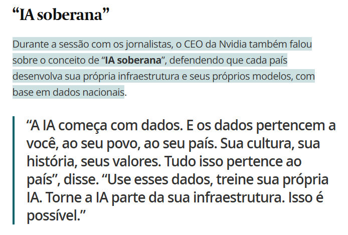 A IA já não é só hype — é questão estratégica para empresas e países. Governos usam IA em segurança, saúde e vigilância. Sem regulação sobre o uso estatal, corremos o risco de viver num Big Brother global. Soberania digital será vital na nova ordem mundial.