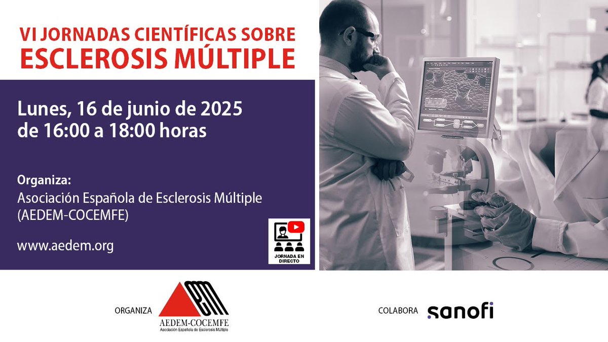 EM One to One ES (@em_onetoone_es) on Twitter photo IV Jornadas Científicas sobre #EsclerosisMúltiple <a href="/aedemesclerosis/">Esclerosis Múltiple</a>.
💻 En formato online y dirigidas a pacientes, familiares y a todas las personas sensibilizadas con la EM.
En Youtube, el próximo día 16 de 16.00 a 18.00h.
Moderan Dra. Celia Oreja-Guevara <a href="/C_OrejaGuevara/">Celia Oreja-Guevara</a> y IV Jornadas Científicas sobre #EsclerosisMúltiple <a href="/aedemesclerosis/">Esclerosis Múltiple</a>.
💻 En formato online y dirigidas a pacientes, familiares y a todas las personas sensibilizadas con la EM.
En Youtube, el próximo día 16 de 16.00 a 18.00h.
Moderan Dra. Celia Oreja-Guevara <a href="/C_OrejaGuevara/">Celia Oreja-Guevara</a> y