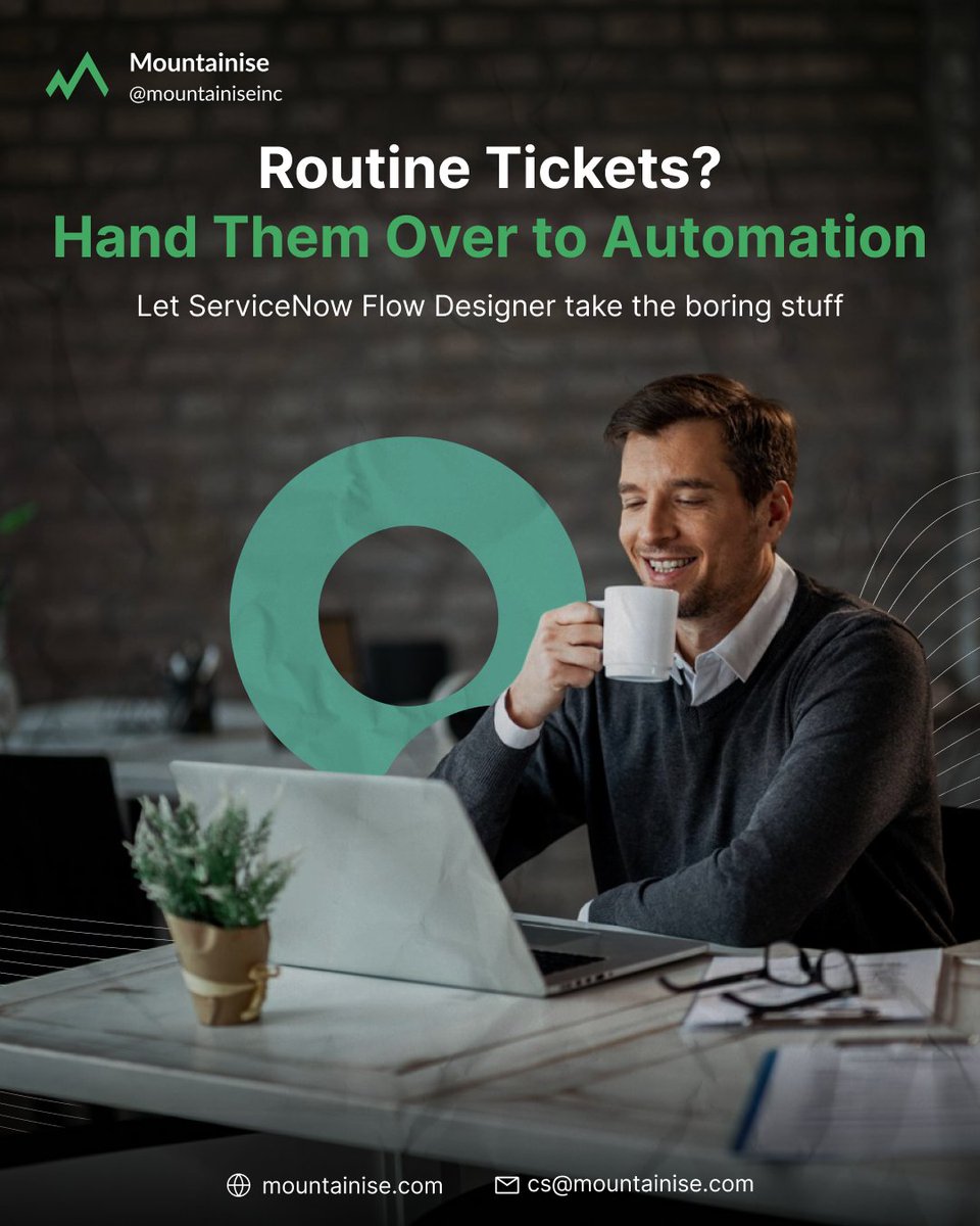 mountainise's tweet image. Tired of endless support tickets?
ServiceNow Flow Designer automates the busywork — no code needed.
✅ Sorted tickets
✅ Faster responses
✅ Happier teams
#ServiceNow #FlowDesigner #Mountainise #WorkSmarter