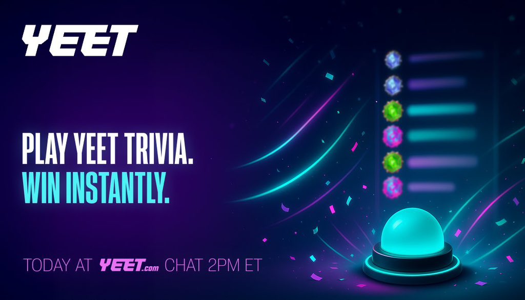 Techo_Ab's tweet photo. Get ready for the YEET Trivia by 2pm ET

Prizes to be won
Playvon the website [https://t.co/wj4EWia44c]

#YEET https://t.co/E62z8toKUq