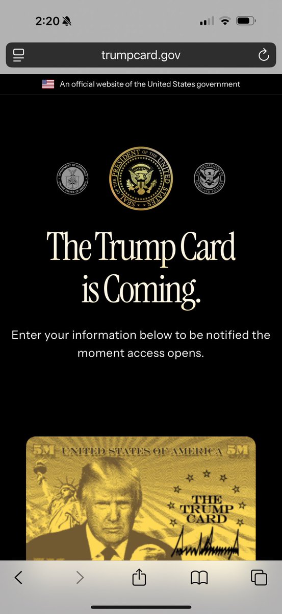 This is the official site for The #trump Gold Card???? This looks so official 🤣🤣🤣