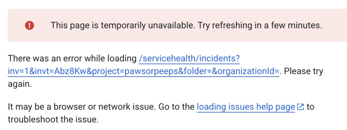 ruh roh GCP - #incidents (can't load incidents)