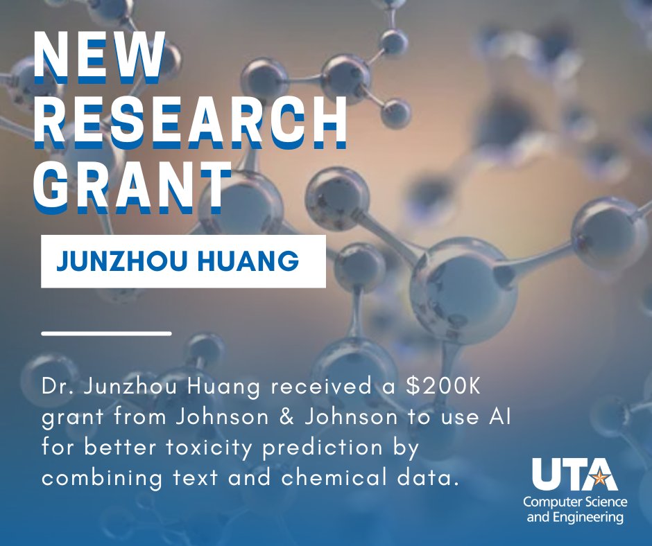 cseuta's tweet image. 🧠⚗️ Making chemistry safer with AI!
Professor Junzhou Huang is leading a $200K project with Johnson &amp;amp; Johnson to build AI models that predict chemical toxicity—combining structural + experimental data for better accuracy and less animal testing.
#UTA #AIinMedicine #UTAResearch