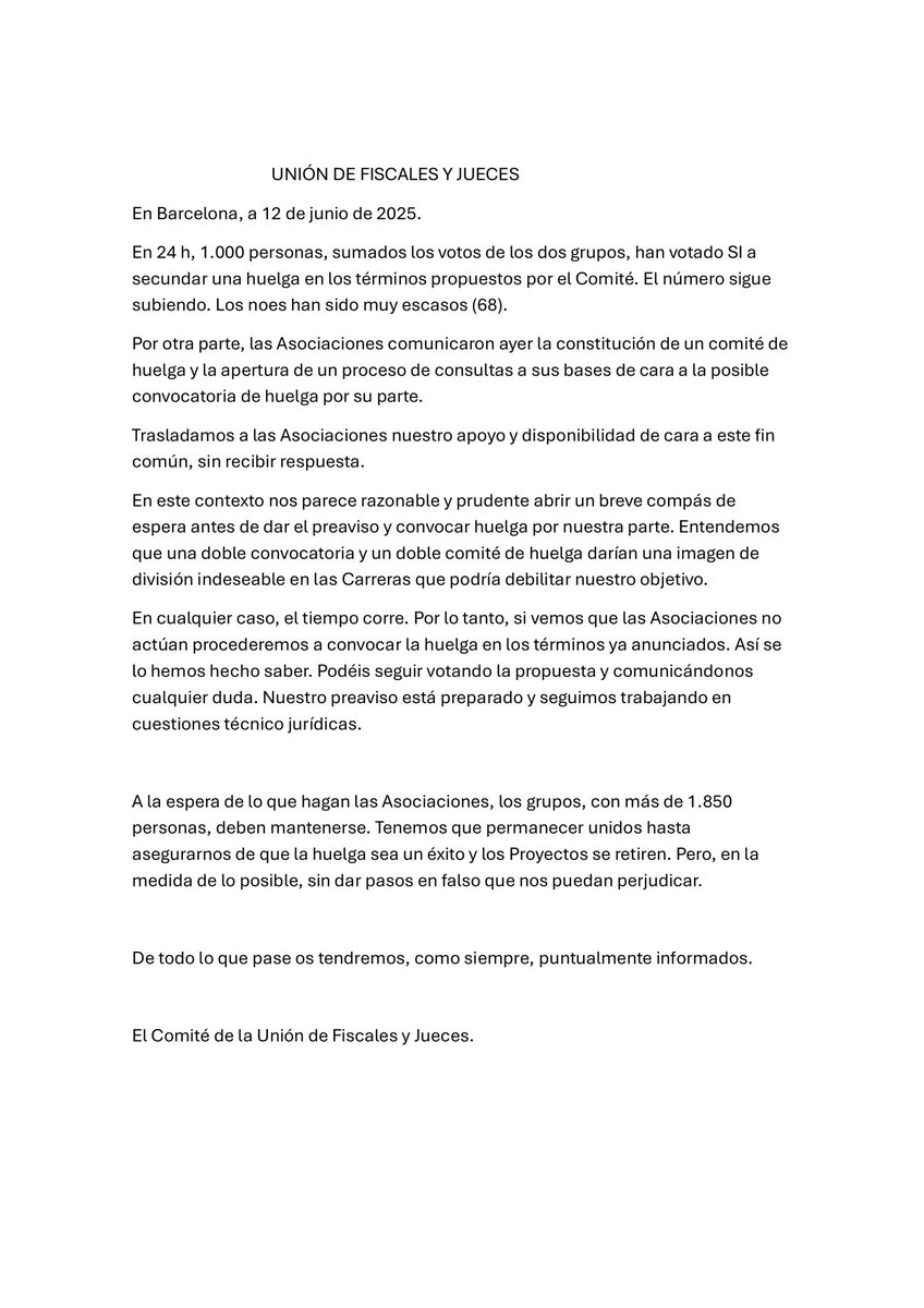 SÍ A LA HUELGA: la Unión de Fiscales y Jueces acaba de pronunciarse en votación a favor de la huelga. Ofrecemos el testigo a las asociaciones judiciales y fiscales para que la organicen. En otro caso, lo haremos desde las bases. Lee nuestro comunicado 👇👇