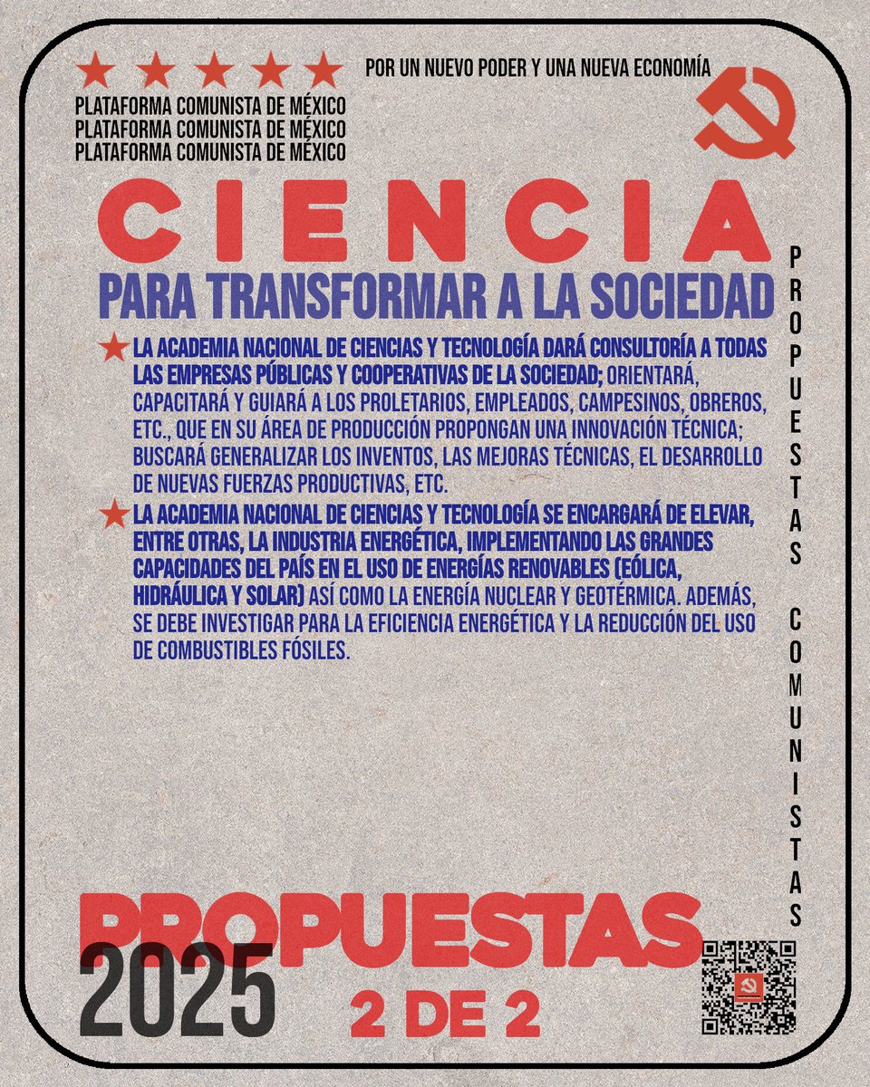 PlataformaPCM's tweet image. #PropuestasPCM: ¿Qué proponemos para la ciencia? 

En México, la ciencia ha sido olvidada y relegada. Existen muchas mujeres y hombres con una alta preparación dedicados a la ciencia, pero no hay suficientes espacios para que puedan realizar labores de Investigación y Desarrollo.…