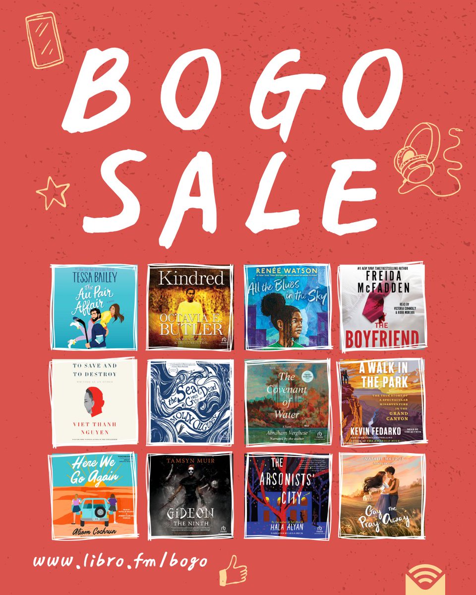 Shop the Libro.fm members-only, buy-one-get-one audiobook sale from June 12-22 Through June 22, Libro.fm members can get 2 audiobooks x 1 credit. Oferta compra 1 x 1 gratis, del 12 al 22 de junio. Info: libro.fm/bogo?bookshop=…