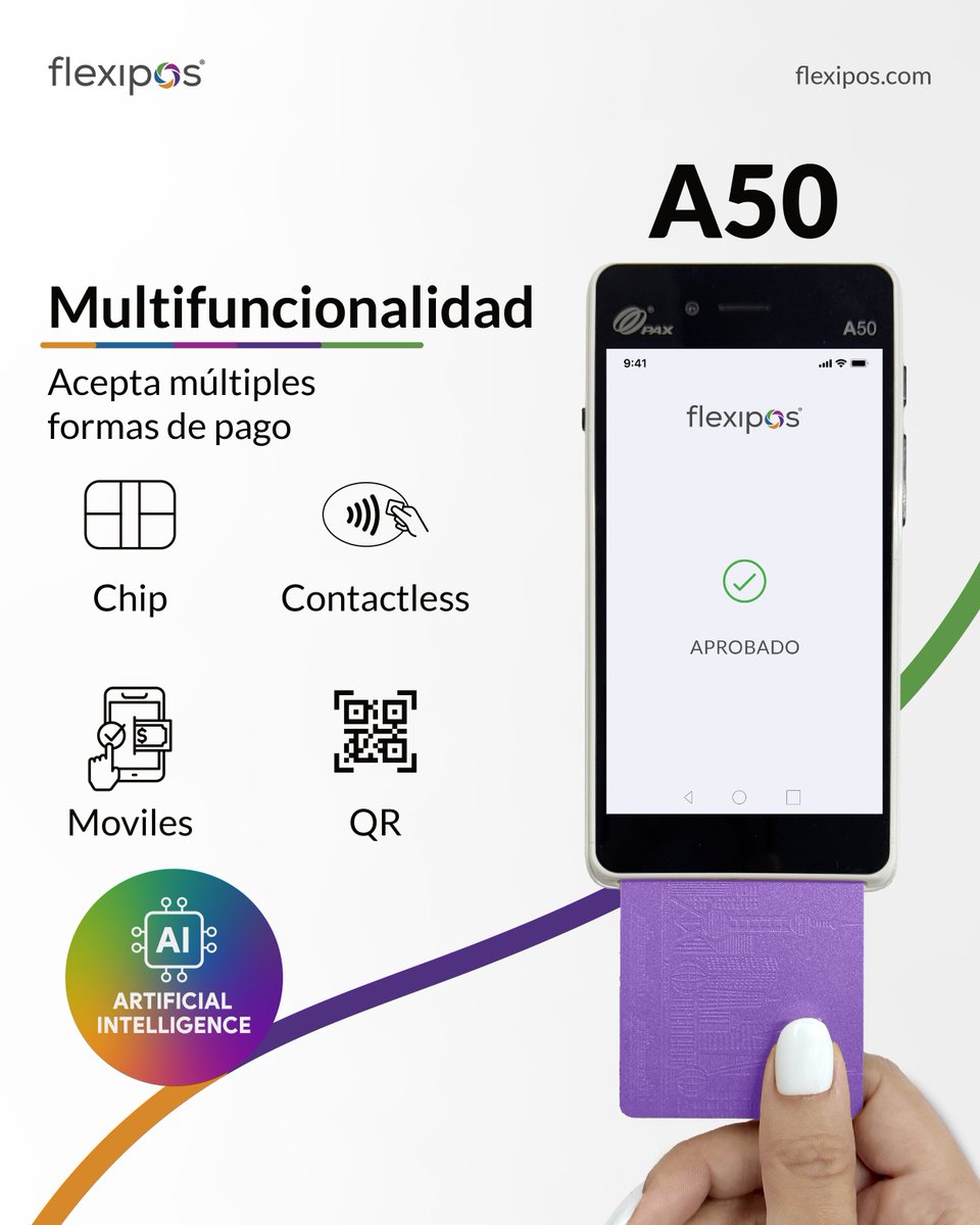 flexipos's tweet photo. Chip 💳, QR 📱, Contactless🙌, Banda 🌀… ¡y ahora con inteligencia artificial!

El A50 está listo para todo tipo de pago, en cualquier lugar.
Tu negocio necesita flexibilidad. Este POS lo tiene.

#POSInteligente #A50 #PagosDigitales #TecnologíaQueImpulsa https://t.co/UHDFc4oSua