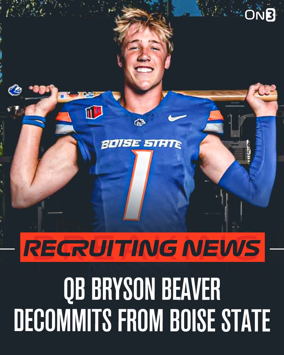 Rivals's tweet image. 🚨BREAKING🚨 QB Bryson Beaver has decommitted from Boise State.

Beaver was offered by Oregon last night. 

Read: on3.com/news/boise-sta…